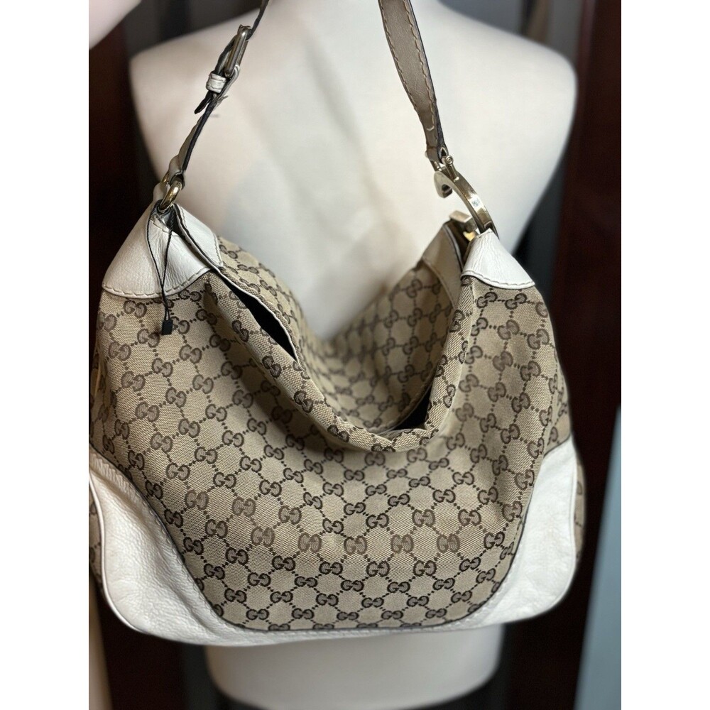 Gucci Monogram Shoulder Bag Preloved Beige & White #164